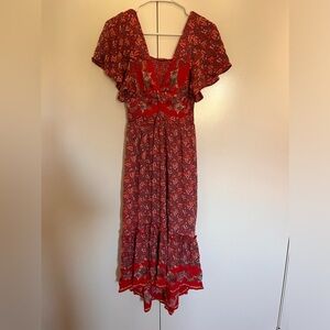Red floral boho dress